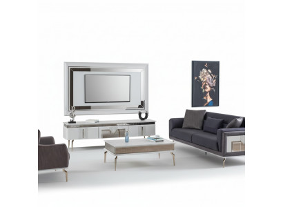 Designer Wunnzëmmer Set 4 Stéck Polstersofa TV Stand Dësch Couchtisch Dëscher