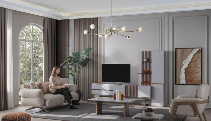 Wunnzëmmer Set Ariichtung Komplett Zëmmer Miwwelen Sofa Couch Set 5tlg.