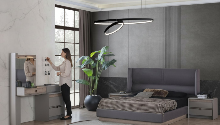 Exklusivt Schlofzëmmer-Set Stil Bett + Schminktisch an 2x Nuetsdësch 4-Deeler.