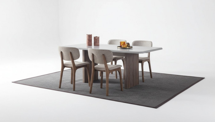 Designer Iesszëmmer Set besteet aus engem 5-Deeler Iessdësch an 4 modernen Still.