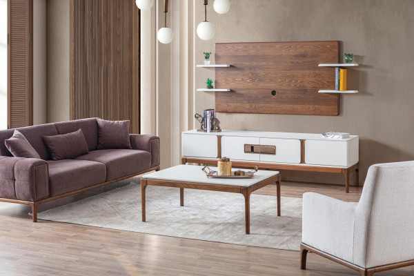 Stil Wohnzimmer Set Wunnwand 2-Teileg. Sideboard TV-Wandpaneel Wunnwänn