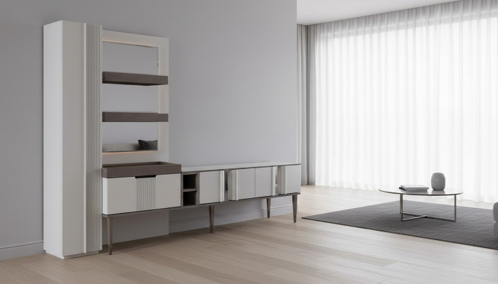 Exklusiv Wunnwand Wäiss Faarf Designer Miwwelen fir Wunnzëmmer LED beliicht