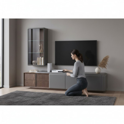 Designer Wunnzëmmer Set TV-Schränk mat exklusivem Wandregal Regal 2tlg.