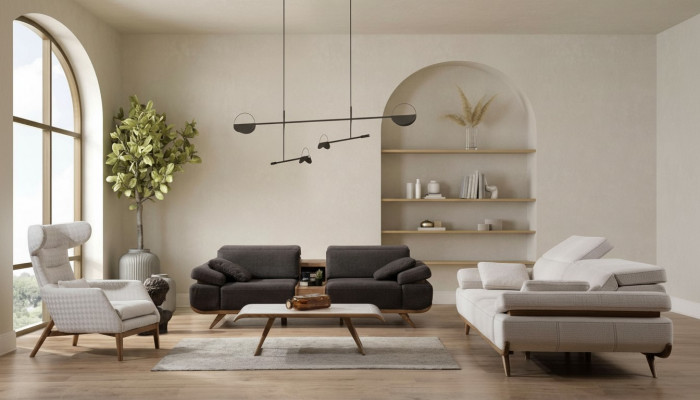 Zwee Faarweg Wunnzëmmer Sofagarnitur Modern 3+2 Sëtz Luxus Fotell