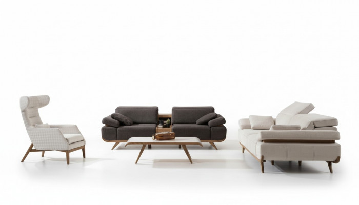 Zwee Faarweg Wunnzëmmer Sofagarnitur Modern 3+2 Sëtz Luxus Fotell