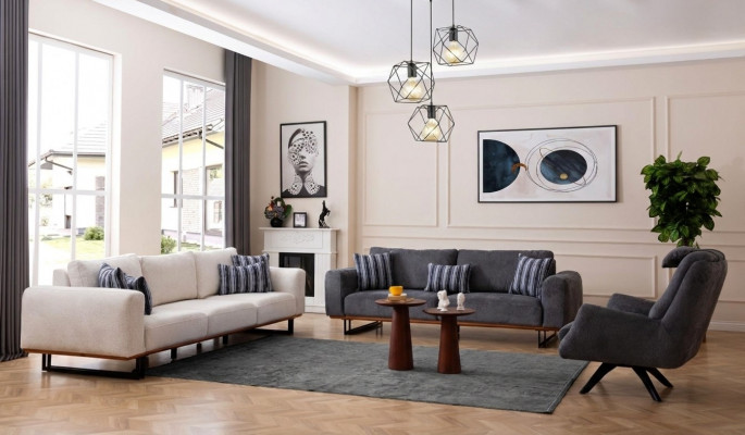 Design Sofa Garnitur Wunnzëmmer Set Modern Garnituren 4+3+1 Sëtz 3tlg.
