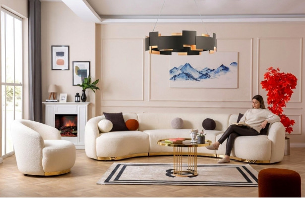 Designer Wunnzëmmer Set Modern Sofagarnitur Ronnsofa + 1 Sëtz 2 Deeler