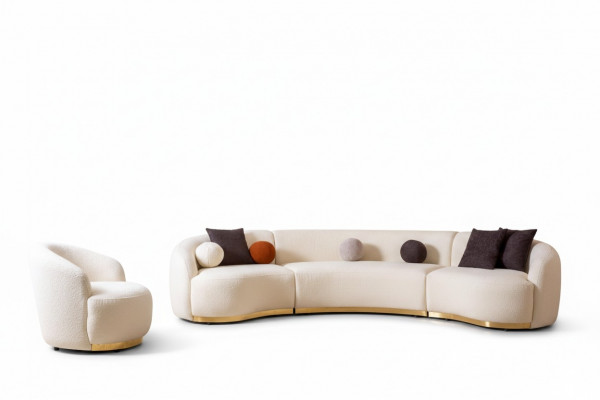 Designer Wunnzëmmer Set Modern Sofagarnitur Ronnsofa + 1 Sëtz 2 Deeler