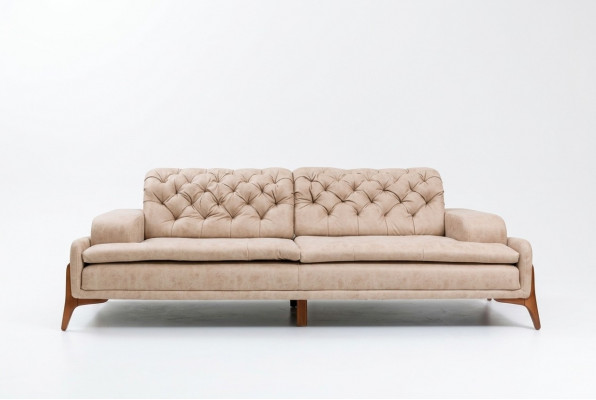 Modern Sofa 3 - Sëtzer Designer Beige Faarf Stil 240 cm Wunnzëmmer Beige Sofas