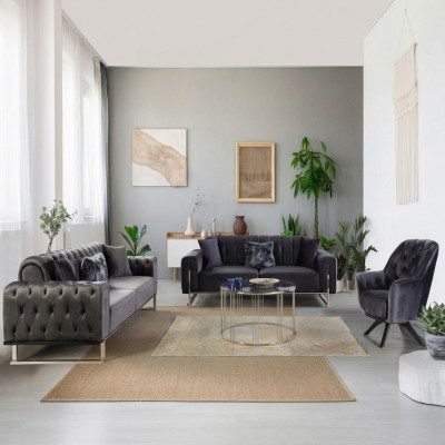 Designer Wunnzëmmer Set Sofagarnitur 3+3+1 Sëtzmöbel Garnituren 3tlg.
