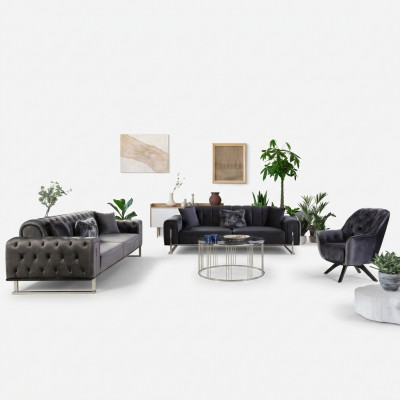Designer Wunnzëmmer Set Sofagarnitur 3+3+1 Sëtzmöbel Garnituren 3tlg.