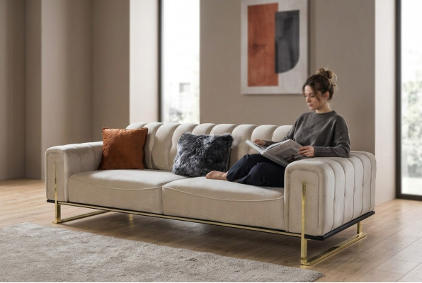 Sofa 3-Sëtz Modern Miwwelen Beige Faarf Wunnzëmmer Luxus Couchen 240cm