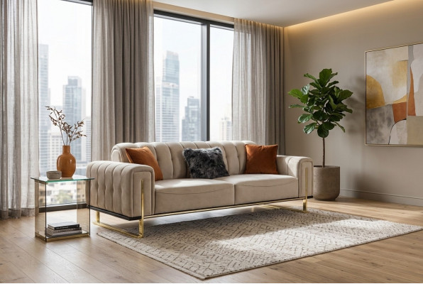 Sofa 3-Sëtz Modern Miwwelen Beige Faarf Wunnzëmmer Luxus Couchen 240cm