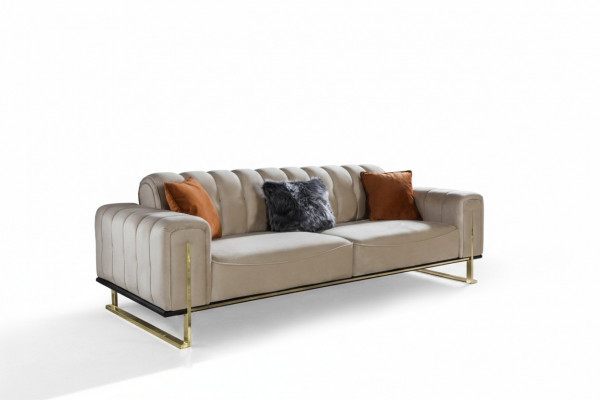 Sofa 3-Sëtz Modern Miwwelen Beige Faarf Wunnzëmmer Luxus Couchen 240cm