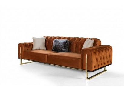 Luxus Chesterfield Sofa 3-Sëtzer Braun Cognac Sofas Polster Textil Couchen