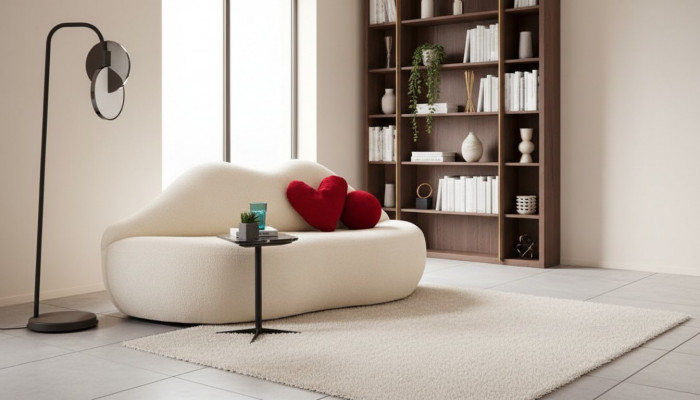 Designer 3 Sëtzer Sofa Wäiss Beige a Form Sofas Couchen Lippen stilvoll