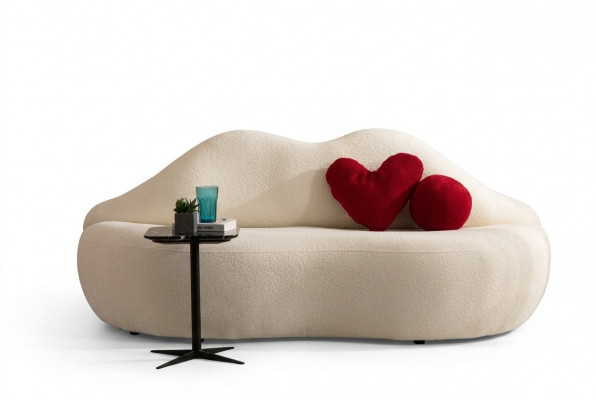 Designer 3 Sëtzer Sofa Wäiss Beige a Form Sofas Couchen Lippen stilvoll