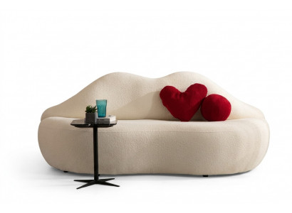 Designer 3 Sëtzer Sofa Wäiss Beige a Form Sofas Couchen Lippen stilvoll