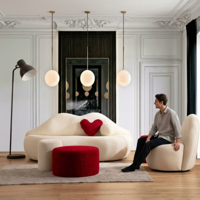 Designer Wunnzëmmer Couche Sofa Miwwel 4tlg. 3 Sëtz Sofa an 3x Hocker