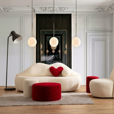 Designer Wunnzëmmer Couche Sofa Miwwel 4tlg. 3 Sëtz Sofa an 3x Hocker