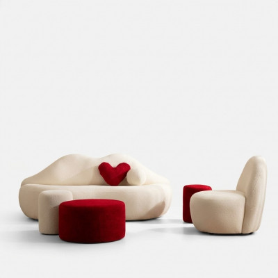 Designer Wunnzëmmer Couche Sofa Miwwel 4tlg. 3 Sëtz Sofa an 3x Hocker