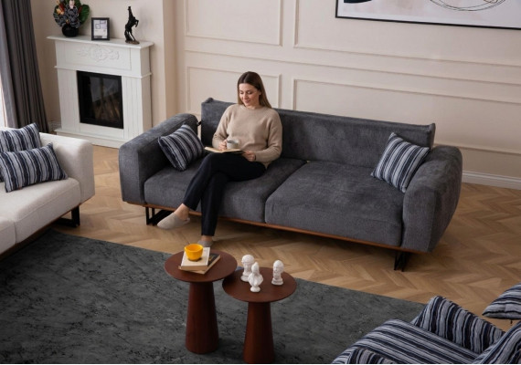 Couch 230cm Sëtzkëssen dräisëtzeg Sofa Gro Designer Miwwelen Wunnzëmmer