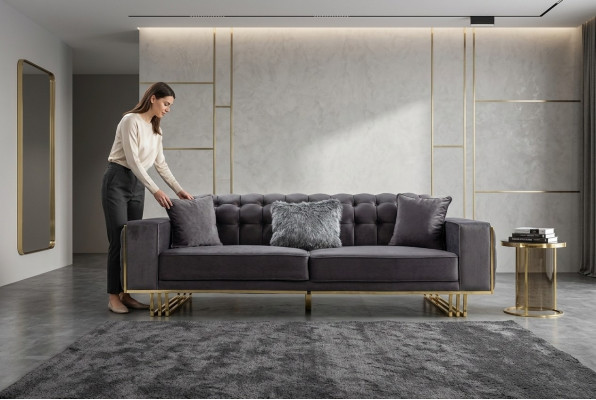 Canapé Luxusmiwwelen Wunnzëmmer Féiss 240cm Couch Canapéen Couchen 3-Sëtzer