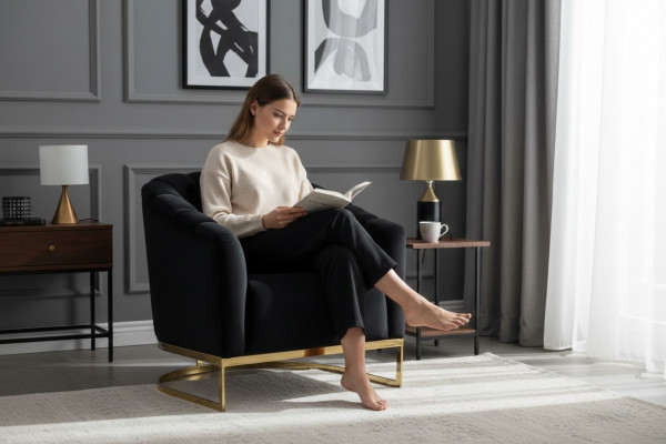 Exklusiv Sesselen Luxus Schwaarz Elementer Edelstahl Lounge Club Miwwelen