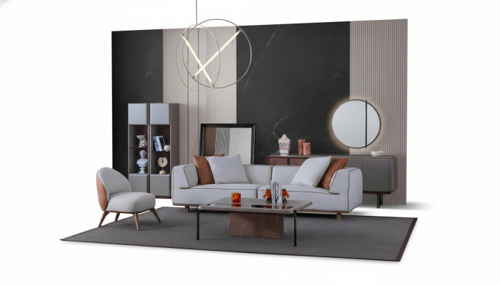 Luxus Wunnzëmmer Set Komplett Ariichtung Sofa Kommoud Coffisdësch 5 Stécker