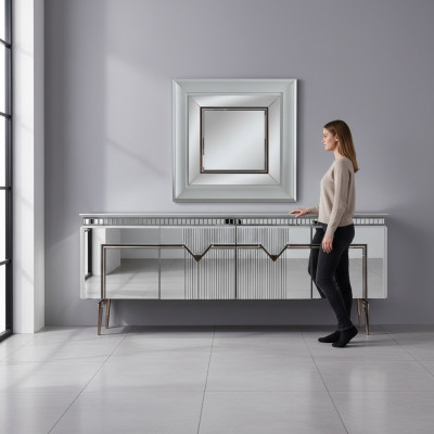 Designer Iesszëmmer Set Besteet aus 2 Stéck Sideboard Spigel Kommode Sëlwer