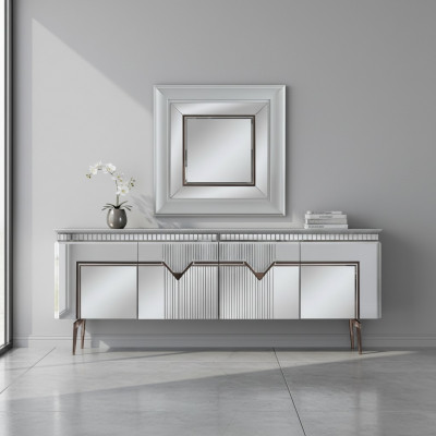 Designer Iesszëmmer Set Besteet aus 2 Stéck Sideboard Spigel Kommode Sëlwer