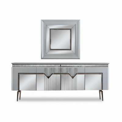 Designer Iesszëmmer Set Besteet aus 2 Stéck Sideboard Spigel Kommode Sëlwer