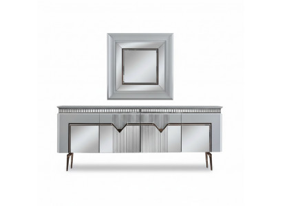 Designer Iesszëmmer Set Besteet aus 2 Stéck Sideboard Spigel Kommode Sëlwer