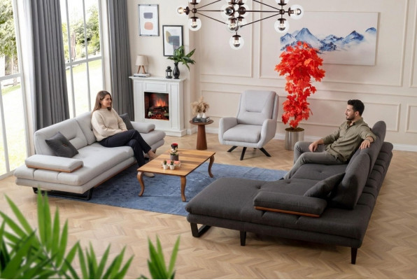 Modern Sofagarnitur 3 + 1 Seetzer an Ecksofa L-Form Designer Miwwelen nei