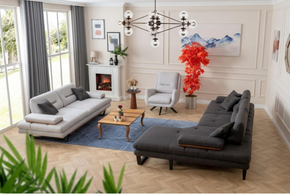 Modern Sofagarnitur 3 + 1 Seetzer an Ecksofa L-Form Designer Miwwelen nei