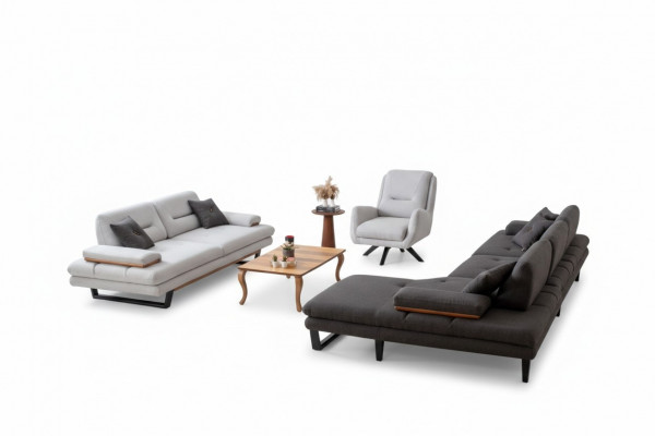 Modern Sofagarnitur 3 + 1 Seetzer an Ecksofa L-Form Designer Miwwelen nei