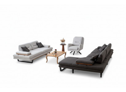 Modern Sofagarnitur 3 + 1 Seetzer an Ecksofa L-Form Designer Miwwelen nei