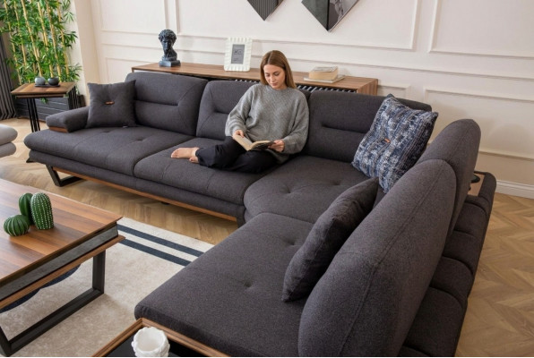 Stil Ecksofa L-Form Grau Luxus am Wunnzëmmer Designer Eckgarnitur Couchen