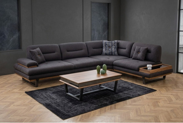 Stil Ecksofa L-Form Grau Luxus am Wunnzëmmer Designer Eckgarnitur Couchen