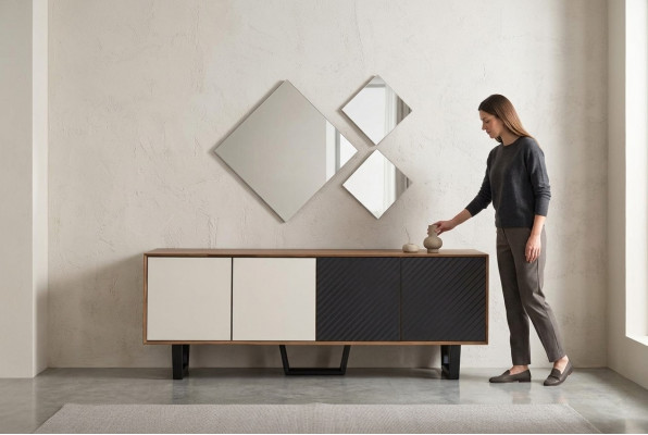 Modern Iesszëmmer Set Besteet aus 4-Stéck Sideboard mat 3x Spigel Neiheet