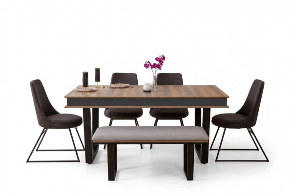 Iesszëmmer Set Iessdësch 4x Stull Bänk Sideboard Iessgrupp 3x Spigel 10tlg