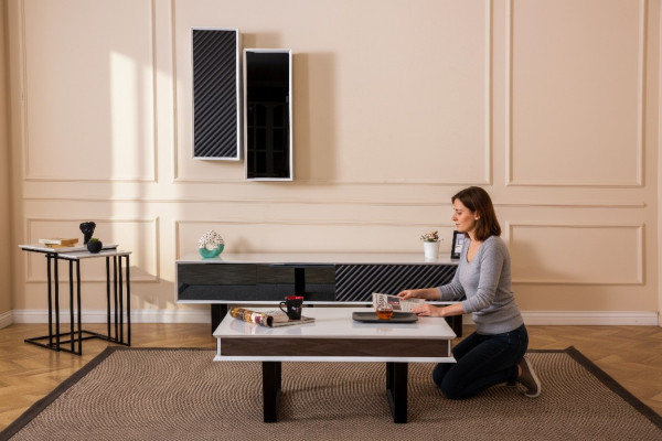 Modern Wunnzëmmer Set 6-Deeler TV-Stänner Design Mauerzalschränk Holz Ariichtung