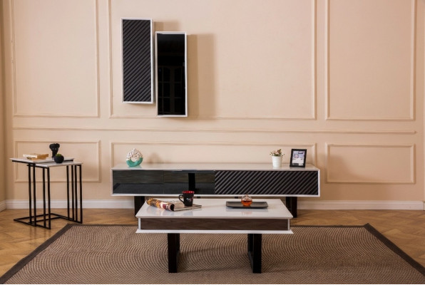 Modern Wunnzëmmer Set 6-Deeler TV-Stänner Design Mauerzalschränk Holz Ariichtung