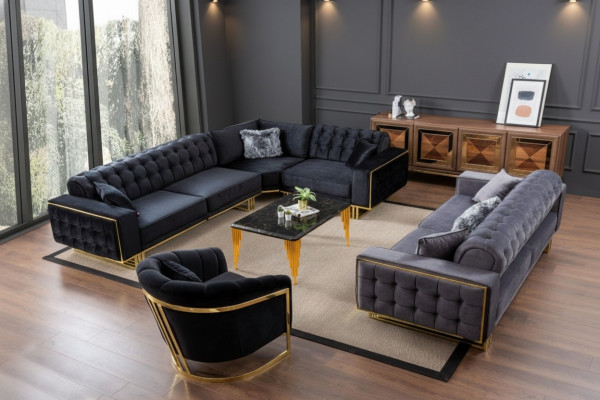 Designer 3-Deligen Wunnzëmmer Set Ecksofa L-Form + 3 + 1 Sëtzer Luxus Eckcouch