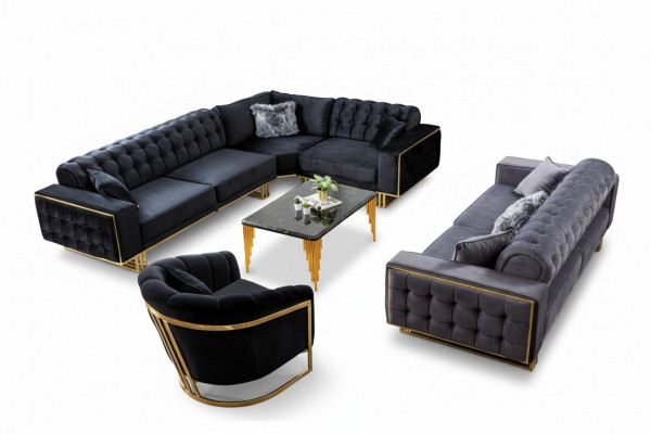 Designer 3-Deligen Wunnzëmmer Set Ecksofa L-Form + 3 + 1 Sëtzer Luxus Eckcouch