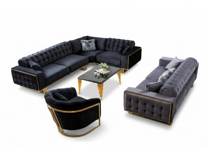 Designer 3-Deligen Wunnzëmmer Set Ecksofa L-Form + 3 + 1 Sëtzer Luxus Eckcouch