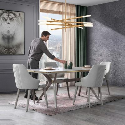 Modernen Iessdësch 6x Still Designer Luxus Iesszëmmer Miwwelen Holz Iessgrupp.