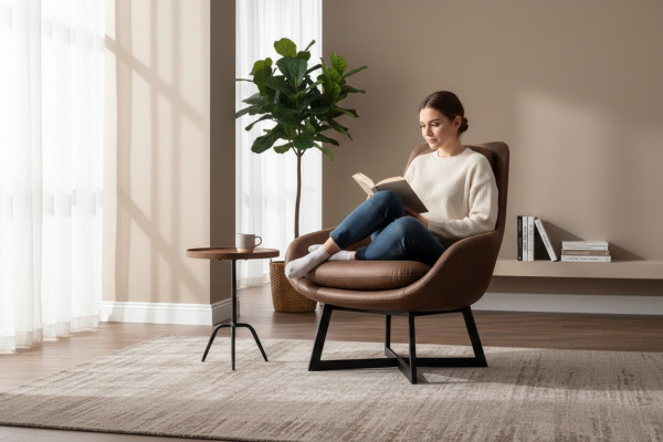 Designer Fotell 1 Sëtz Kënschtlecher Lieder Couch Polster Fotell Design Braun