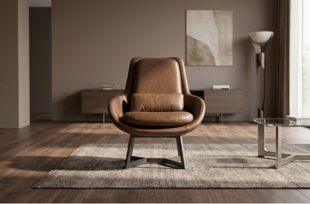 Designer Fotell 1 Sëtz Kënschtlecher Lieder Couch Polster Fotell Design Braun