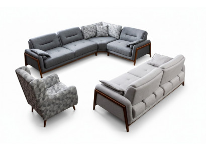Wunnzëmmer Set Ecke Sofa L-Form Couch Gro Polster 3 +1 Sëtz Textil